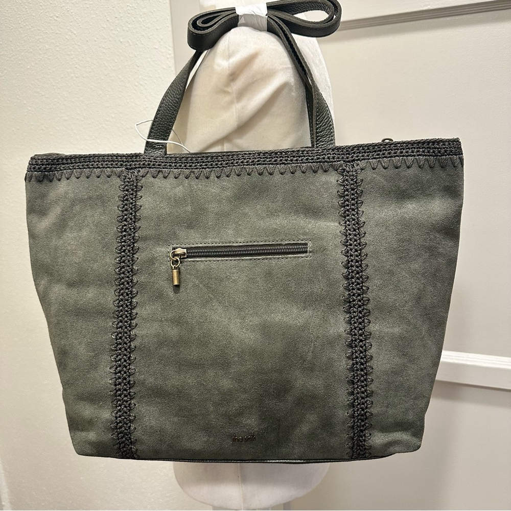 The Sak Melrose Metro Tote Olive Green Suede Bag - Picture 4 of 6